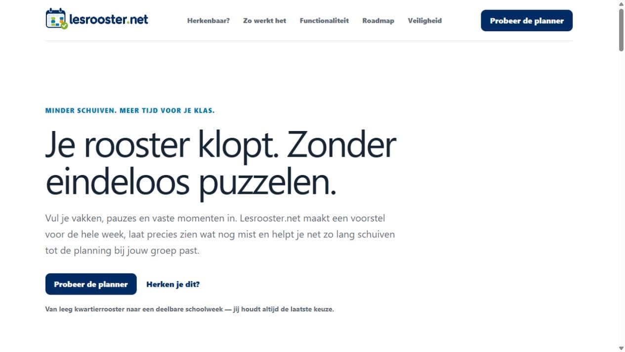 Openbare homepage van lesrooster.net